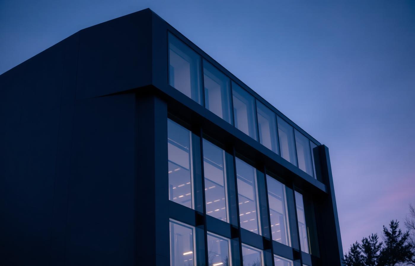 Modern government office building at dusk